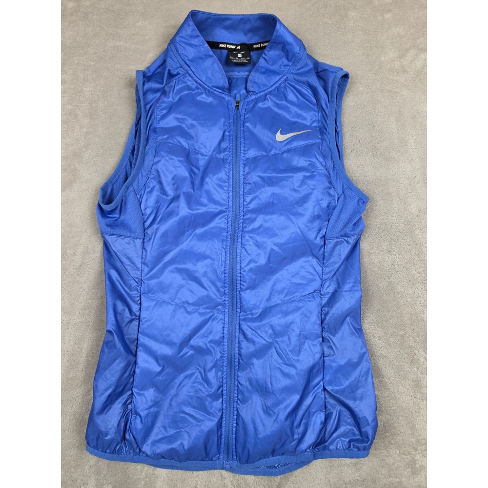 Nike Aeroloft Poly Fill Running Vest Womens XS Blue Full Zip Lightweight